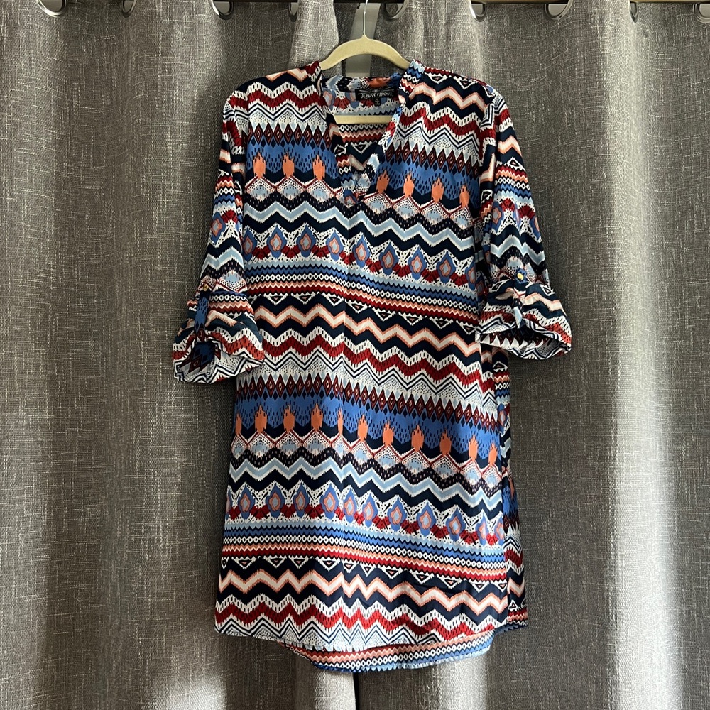 Almost Famous - Wild mixed print lightweight dress in red white & blue - Large